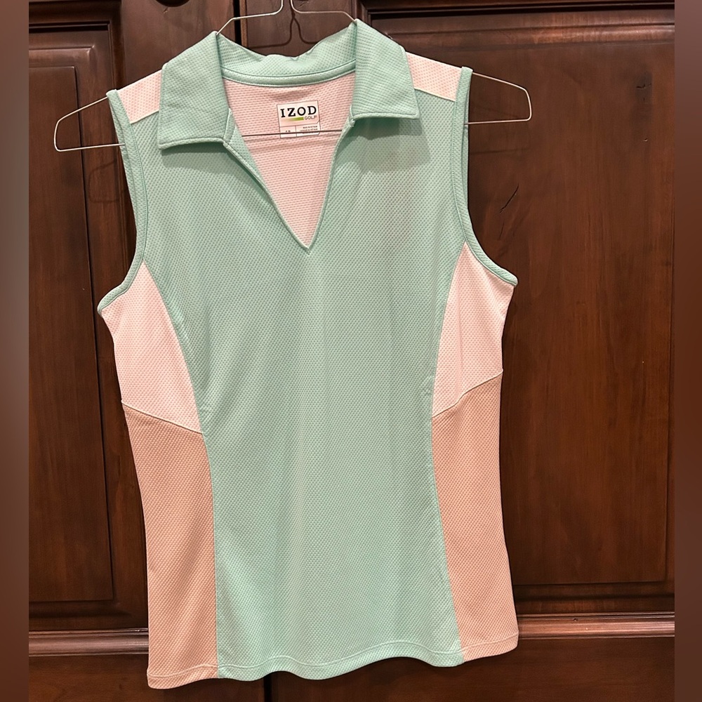 IZOD Women's Sleeveless Tank Top - Light Green, White and Beige